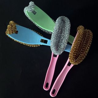 Cọ rửa nồi có tay cầm cong bằng dây vàng và bạc, Cọ rửa nồi có tay cầm cong, cọ rửa nhà bếp, cọ rửa bát đĩa L2143