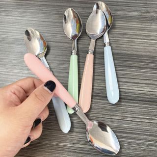 Thìa ăn cơm cán dày màu macaron dành cho học sinh và trẻ em, thìa ăn nhân viên văn phòng L1921