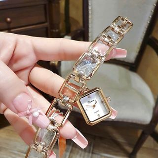 ĐỒNG HỒ NỮ CHÍNH HÃNG DIMINI DÂY LẮC ĐÍNH MẶT VUÔNG MINI ĐÍNH RỜI FULLBOX