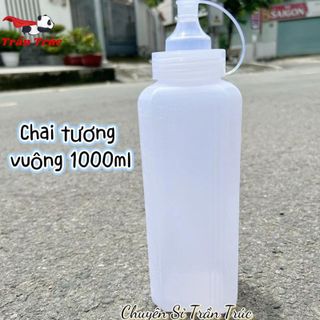Chai nhựa 1 lít vuông đựng tương ớt, tương cà, mứt