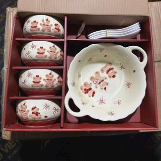 BỘ 9 CHI TIẾT Bát, Tô, Thìa họa tiết Gấu (THÙNG 10B)