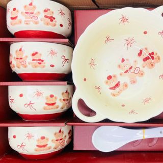 BỘ 9 CHI TIẾT Bát, Tô, Thìa họa tiết Gấu (THÙNG 10B)