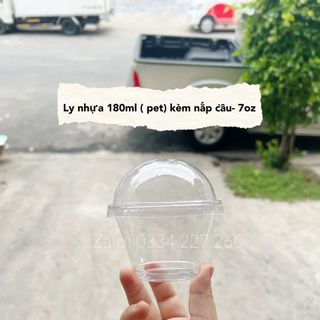 Combo 50 ly nhựa pet 180ml -ly nhựa 7oz kèm nắp bằng, nắp cầu, nắp trụ, nắp gấu
