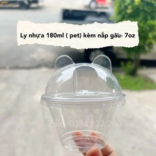 Combo 50 ly nhựa pet 180ml -ly nhựa 7oz kèm nắp bằng, nắp cầu, nắp trụ, nắp gấu