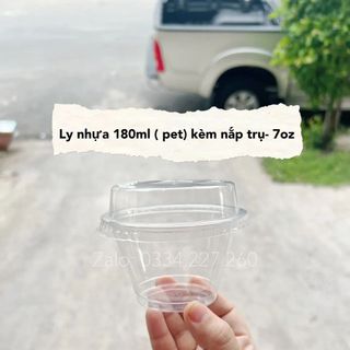 Combo 50 ly nhựa pet 180ml -ly nhựa 7oz kèm nắp bằng, nắp cầu, nắp trụ, nắp gấu