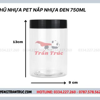 Hũ nhựa PET nắp nhựa 750ml (nâu, đen, trắng)