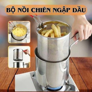 BỘ NỒI CHIÊN NGẬP DẦU INOX KÈM LƯỚI LỌC