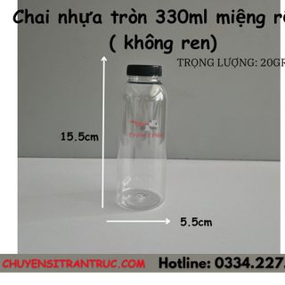 Chai Nhựa PET Tròn 330ml Miệng Rộng Không Ren
