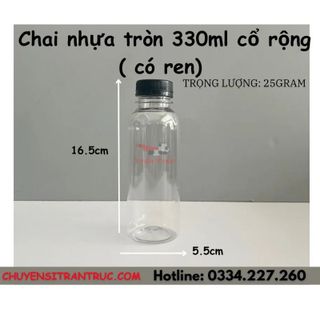 Chai nhựa tròn 330ml cổ rộng có ren