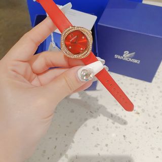 XẢ KHO ĐỒNG HỒ NỮ CAO CẤP XWAROVSKI DÂY DA ĐỎ VIỀN ĐÁ