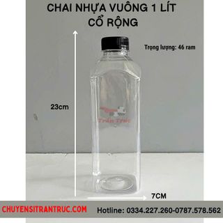 Chai nhựa vuông 1 lít cổ rộng