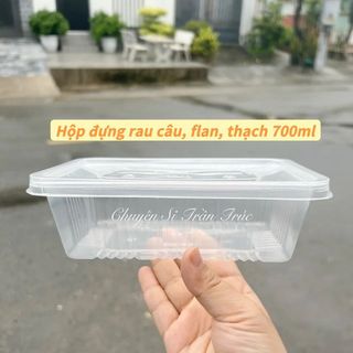 Combo 50 hộp nhựa vuông đựng rau câu kèm nắp, hộp 1029, thực phẩm 700ml nhựa pp