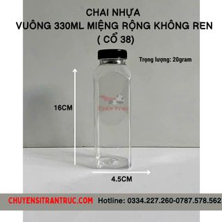 Chai nhựa vuông 330ml miệng rộng không ren