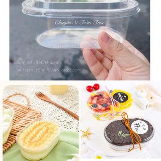 Hộp nhựa pet hình chữ nhật W150G đựng bánh lạnh, tiramisu, mousse, panna cotta