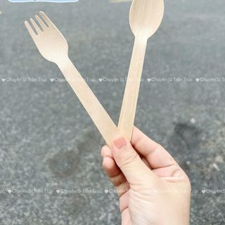 Set 100 Muỗng gỗ , nĩa gỗ 16cm - thùng 1000c