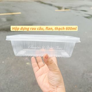 Combo 50 hộp nhựa chữ nhật đựng rau câu 600ml kèm nắp - mã 1028