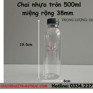 Chai nhựa tròn 500ml miệng rộng 38mm