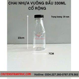 Chai nhựa vuông bầu 330ml cổ rộng không ren