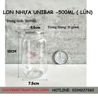 Lon nhựa nắp nhôm Unibar - 500ml (Lùn)