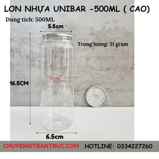 Lon nhựa nắp nhôm Unibar - 500ml (Cao)
