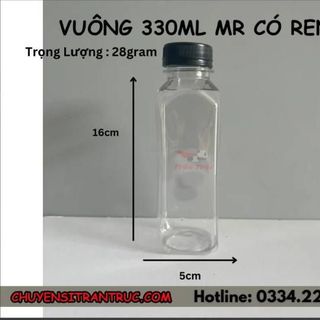 Chai Nhựa Vuông 330ml Miệng Rộng Có Ren