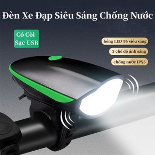 ĐÈN XE ĐẠP CHỐNG NƯỚC CÓ CÒI PIN SẠC USB LED T6