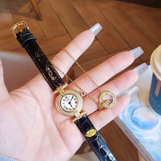 SET ĐỒNG HỒ NỮ SIÊU CẤP CATIOR DÂY DA MẶT VIỀN ĐÁ MINI TẶNG KÈM DÂY CHUYỀN