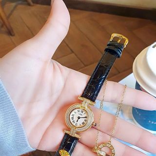 SET ĐỒNG HỒ NỮ SIÊU CẤP CATIOR DÂY DA MẶT VIỀN ĐÁ MINI TẶNG KÈM DÂY CHUYỀN