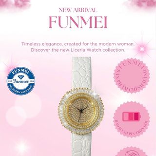 SET ĐỒNG HỒ NỮ CHÍNH HÃNG FUNMEI F2077 MẶT PHA LÊ VÀNG FULLBOX TEM KÈM DÂY CHUYỀN