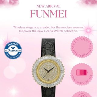 SET ĐỒNG HỒ NỮ CHÍNH HÃNG FUNMEI F2077 MẶT PHA LÊ VÀNG FULLBOX TEM KÈM DÂY CHUYỀN