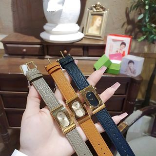 ĐỒNG HỒ NỮ CHÍNH HÃNG MISALI DÂY DA BA MÀU MẶT CHỮ NHẬT NIỀNG VÀNG FULLBOX