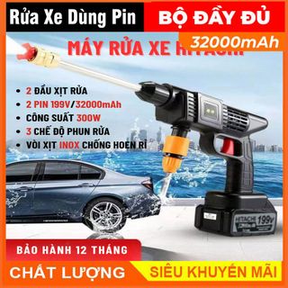Máy Rửa Xe HITACHI 119V mini tăng áp mạnh , máy rửa xe dùng pin tiện lợi