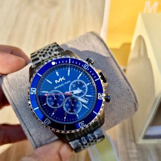 ĐỒNG HỒ NAM CAO CẤP MICHAEL CHONOGRAP DÂY THÉP ĐEN MẶT XANH FULLBOX