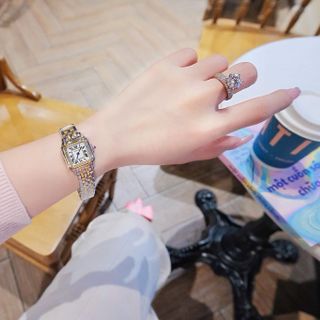 ĐỒNG HỒ NỮ CAO CẤP CATIƠR PANTHERE VUÔNG HAI SIZE MINI DÂY THÉP DEMI MẶT TRẮNG