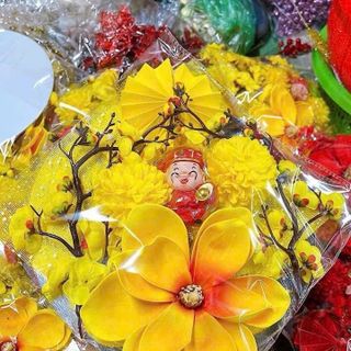 Set phụ kiện hoa trang tria giỏ quà tết, trang trí tết thung 100set ( Hàng Giá Tận Xưởng )