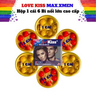 Bao cao su 6 bi nổi lớn 1cm Love Kiss Maxxmen 6in1 Hộp 1 cái, chính hãng, bi chắc chắn nhiều gel