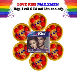 Bao cao su 6 bi nổi lớn 1cm Love Kiss Maxxmen 6in1 Hộp 1 cái, chính hãng, bi chắc chắn nhiều gel
