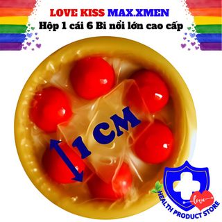 Bao cao su 6 bi nổi lớn 1cm Love Kiss Maxxmen 6in1 Hộp 1 cái, chính hãng, bi chắc chắn nhiều gel