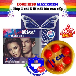 Bao cao su 6 bi nổi lớn 1cm Love Kiss Maxxmen 6in1 Hộp 1 cái, chính hãng, bi chắc chắn nhiều gel