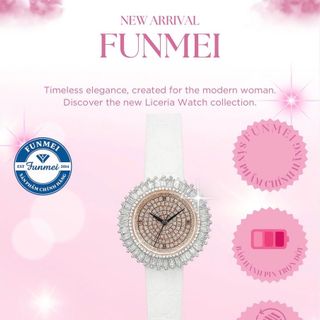SET ĐỒNG HỒ NỮ CHÍNH HÃNG FUNMEI F2077 MẶT PHA LÊ HỒNG FULLBOX TEM KÈM DÂY CHUYỀN