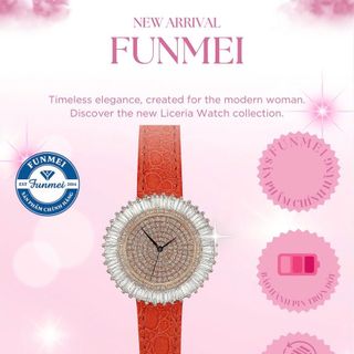SET ĐỒNG HỒ NỮ CHÍNH HÃNG FUNMEI F2077 MẶT PHA LÊ HỒNG FULLBOX TEM KÈM DÂY CHUYỀN
