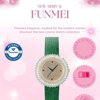 SET ĐỒNG HỒ NỮ CHÍNH HÃNG FUNMEI F2077 MẶT PHA LÊ HỒNG FULLBOX TEM KÈM DÂY CHUYỀN