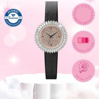 SET ĐỒNG HỒ NỮ CHÍNH HÃNG FUNMEI F2077 MẶT PHA LÊ HỒNG FULLBOX TEM KÈM DÂY CHUYỀN