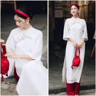 Sỉ Áo dài nữ mẫu Hoa đào Sẵn kho đủ size S - 2XL