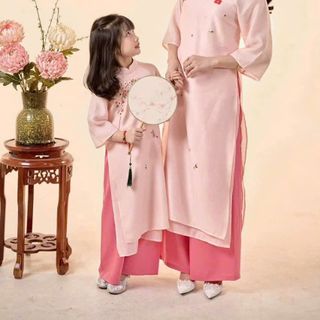 Sỉ Áo dài nữ mẫu Hoa đào Sẵn kho đủ size S - 2XL