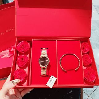 SET DANIEL HỘP ĐỎ HOA HỒNG THÉP ICONIC VÀ CUFF