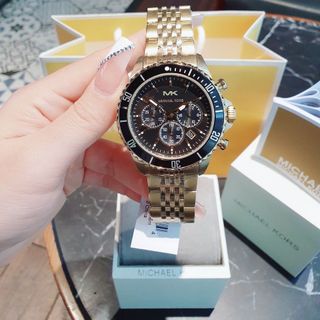 ĐỒNG HỒ NAM CAO CẤP MICHAEL CHONOGRAP DÂY THÉP VÀNG MẶT ĐEN   FULLBOX