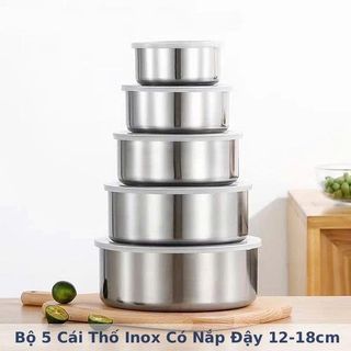 BỘ 5 THỐ INOX CÓ NẮP ĐẬY CAO CẤP