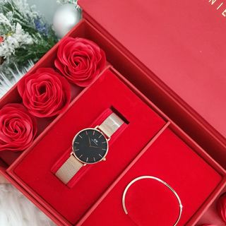 SET DANIEL HỘP ĐỎ HOA HỒNG LƯỚI PETITE VÀ CUFF