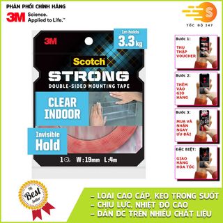Băng keo 2 mặt trong suốt khổ 19mm Scotch 3M SB-BK410 - Nhiều kích thước, Cường lực, siêu dính, thẩm mỹ